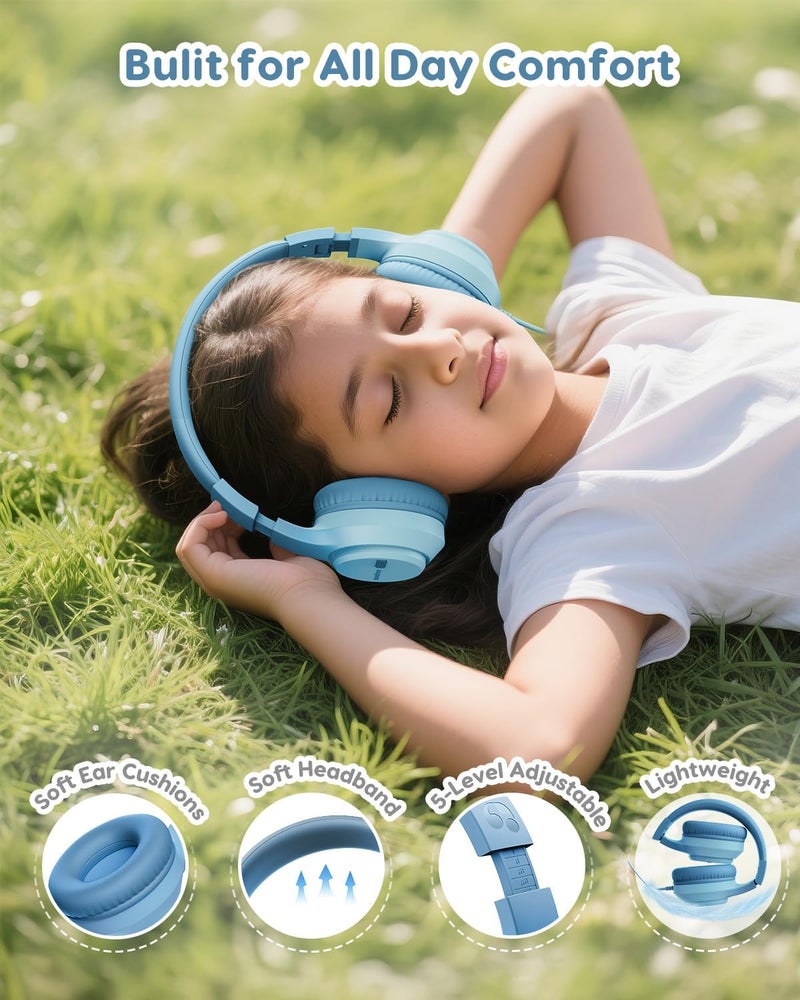 awatrue Kids Headphones, 74/85/94dB Volume Limiter, Foldable Wired Over Ear Headphones for Travel, 3.5mm Jack, Toddler Headphones for School, Chromebook, iPad, Tablet, Green - Image 4